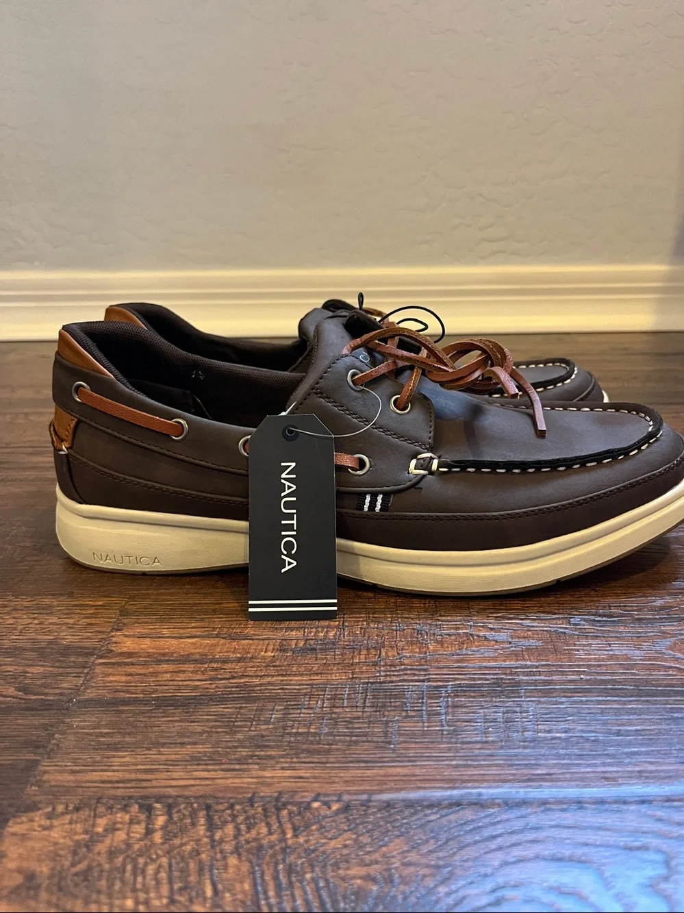 Nautica Men’s Zapatos Coffee Brown Cushion Relief Lace-Up  Boat Shoe Size 9.5